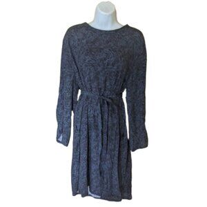 ---  Blue and Black Long Sleeve Belted Printed Dress Size XL